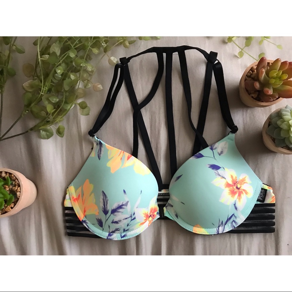 Pink- Blue and floral Bra|Wired Support|32B
